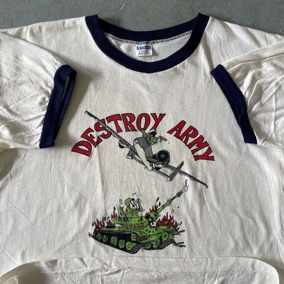 Vintage 1970s Champion Ringer T-Shirt Mens Large Air Force Destroy Army Football - Picture 1 of 9